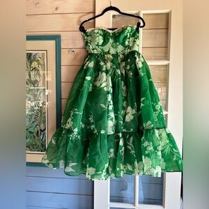 Selkie x Anthropologie Strapless Green Floral Dress